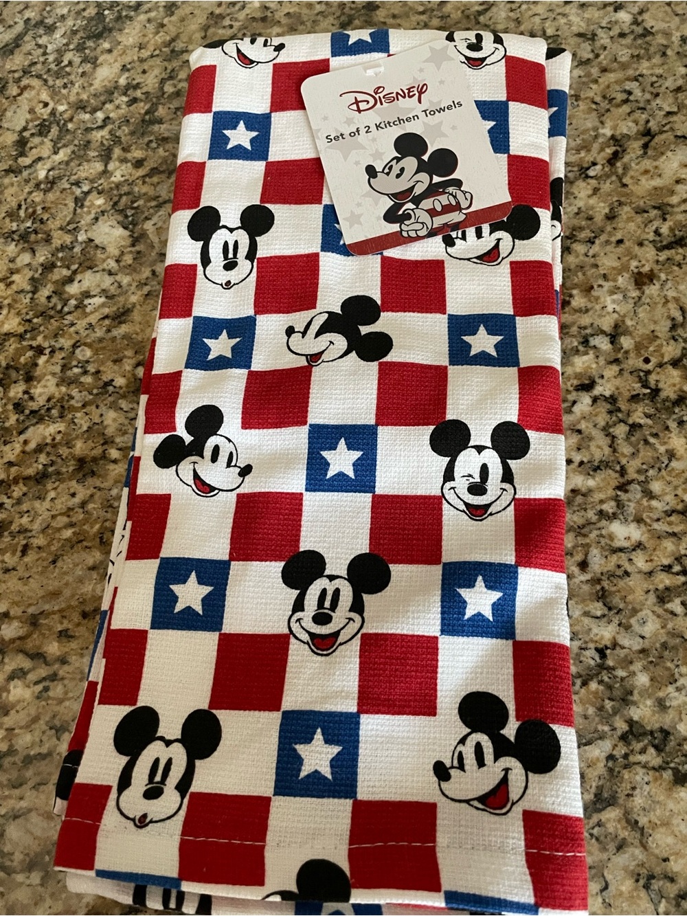Disney Red White Blue Mickey Mouse Checkered Kitchen Towels (Set of 2)